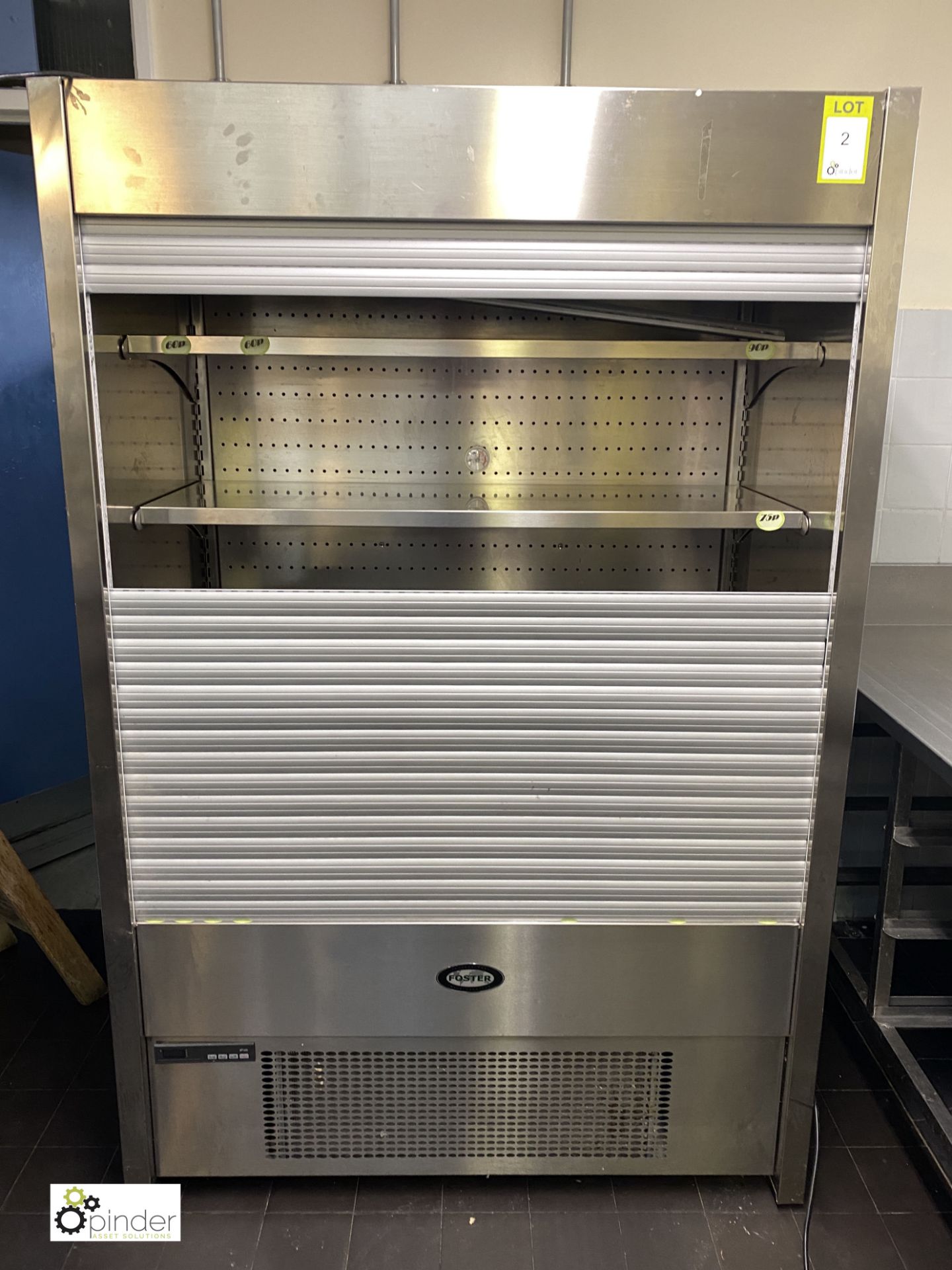 Foster stainless Chilled Food Display Unit, 240volts, with damaged shutter, 1200mm wide x 720mm deep