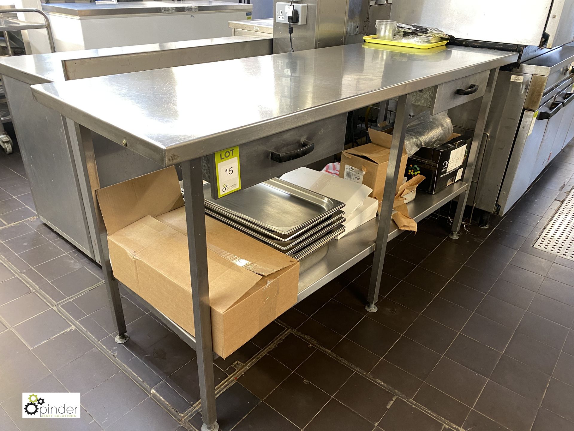 Stainless steel Preparation Table, 1750mm x 610mm x 890mm with undershelf and 2 utensil drawers ( - Image 3 of 3