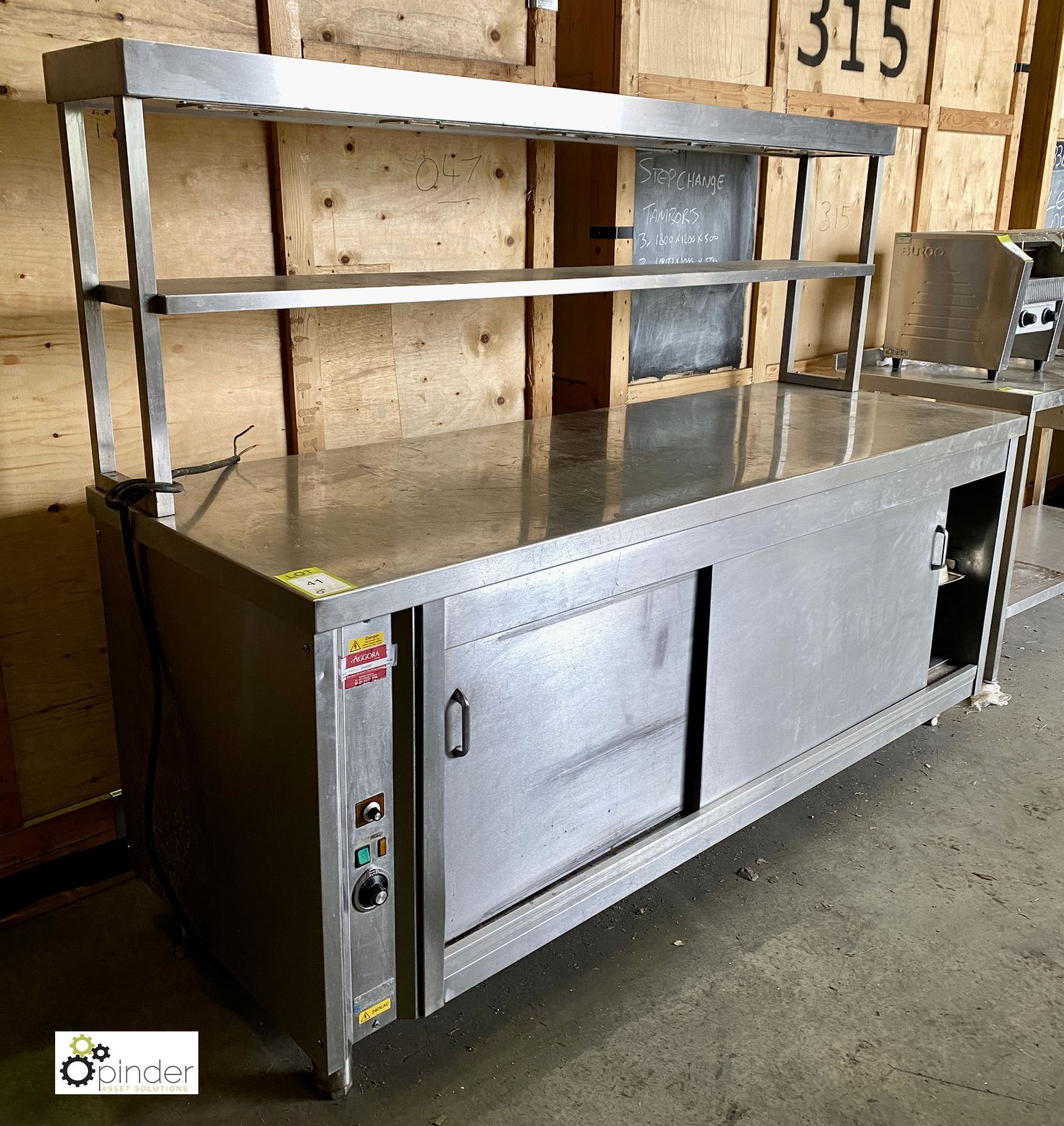 Stainless steel double door heated Servery Cabinet, 2100mm x 750mm x 880mm, 240volts, with pass - Image 3 of 5