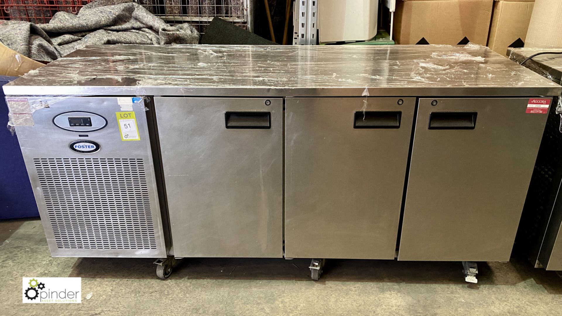 Foster PRO 1/3H-A stainless steel mobile 3-door Refrigerated Counter, 1860mm x 700mm x 860mm high,