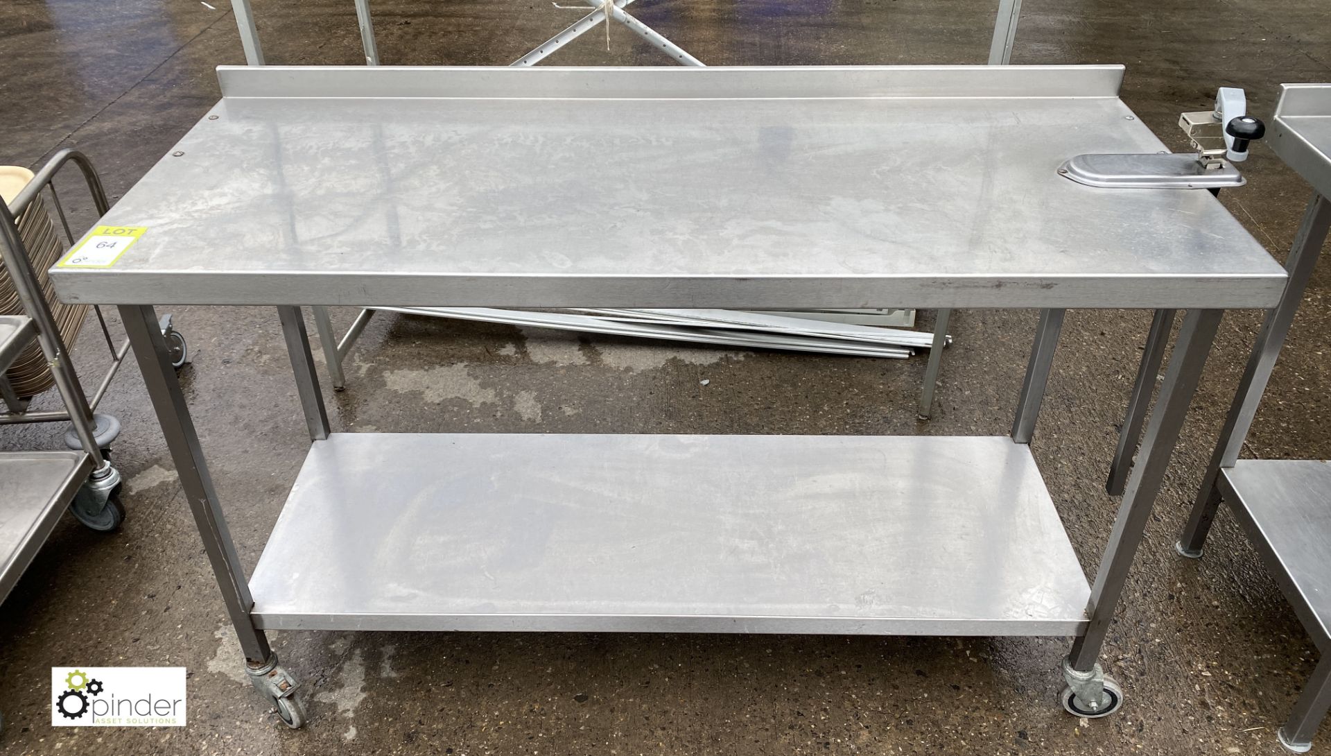 Stainless steel mobile Preparation Table, 1500mm x 600mm x 910mm, with undershelf, rear lip and - Image 2 of 3