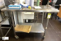 Stainless steel mobile Preparation Table, 1140mm x 530mm, with undershelf and Bonzer commercial