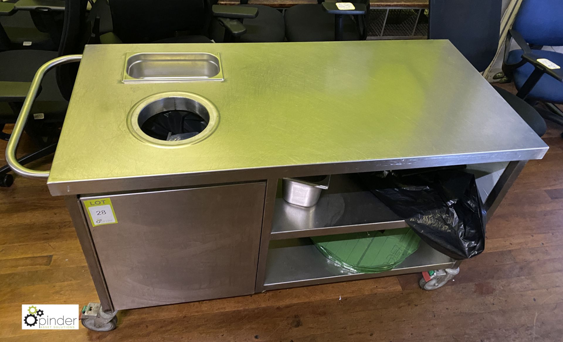 Stainless steel mobile Food Clear Up Station, 1400mm x 650mm x 850mm (in Kitchen) (LOCATION: - Image 2 of 4
