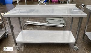 Stainless steel mobile Preparation Table, 1500mm x 600mm x 910mm, with undershelf, rear lip and