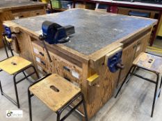 4-station Workbench, with 4 Record joiners vices and Record no3 engineers vice, 1450mm x 1440mm (
