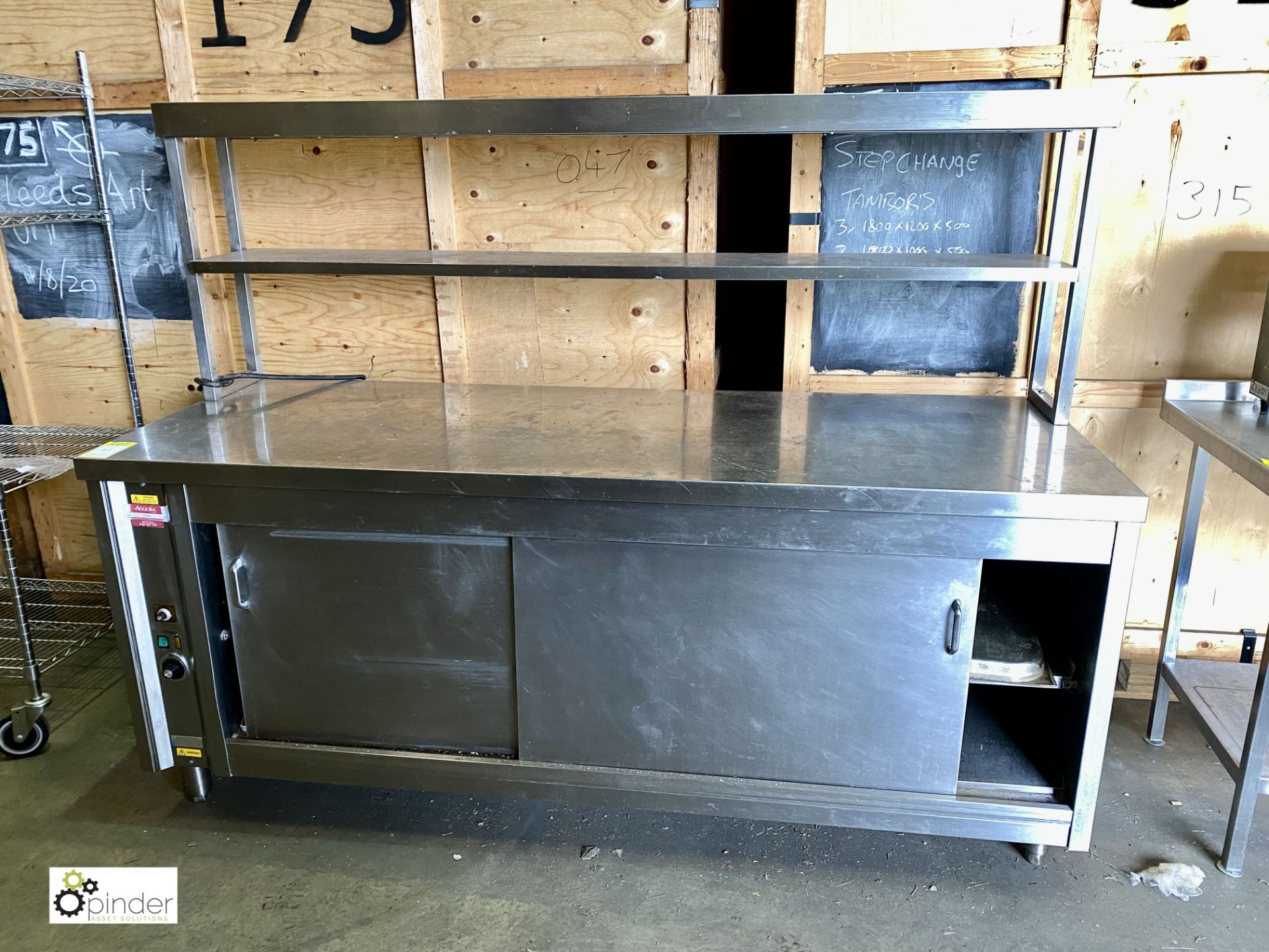 Stainless steel double door heated Servery Cabinet, 2100mm x 750mm x 880mm, 240volts, with pass