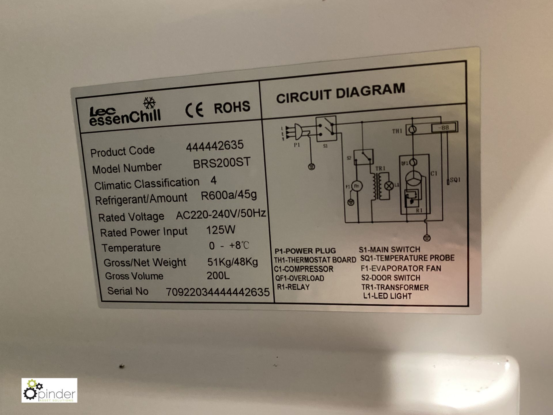 LEC Essenchill BRS200ST under counter Freezer, 600mm x 620mm x 840mm high (in Kitchen) (LOCATION: - Image 3 of 3