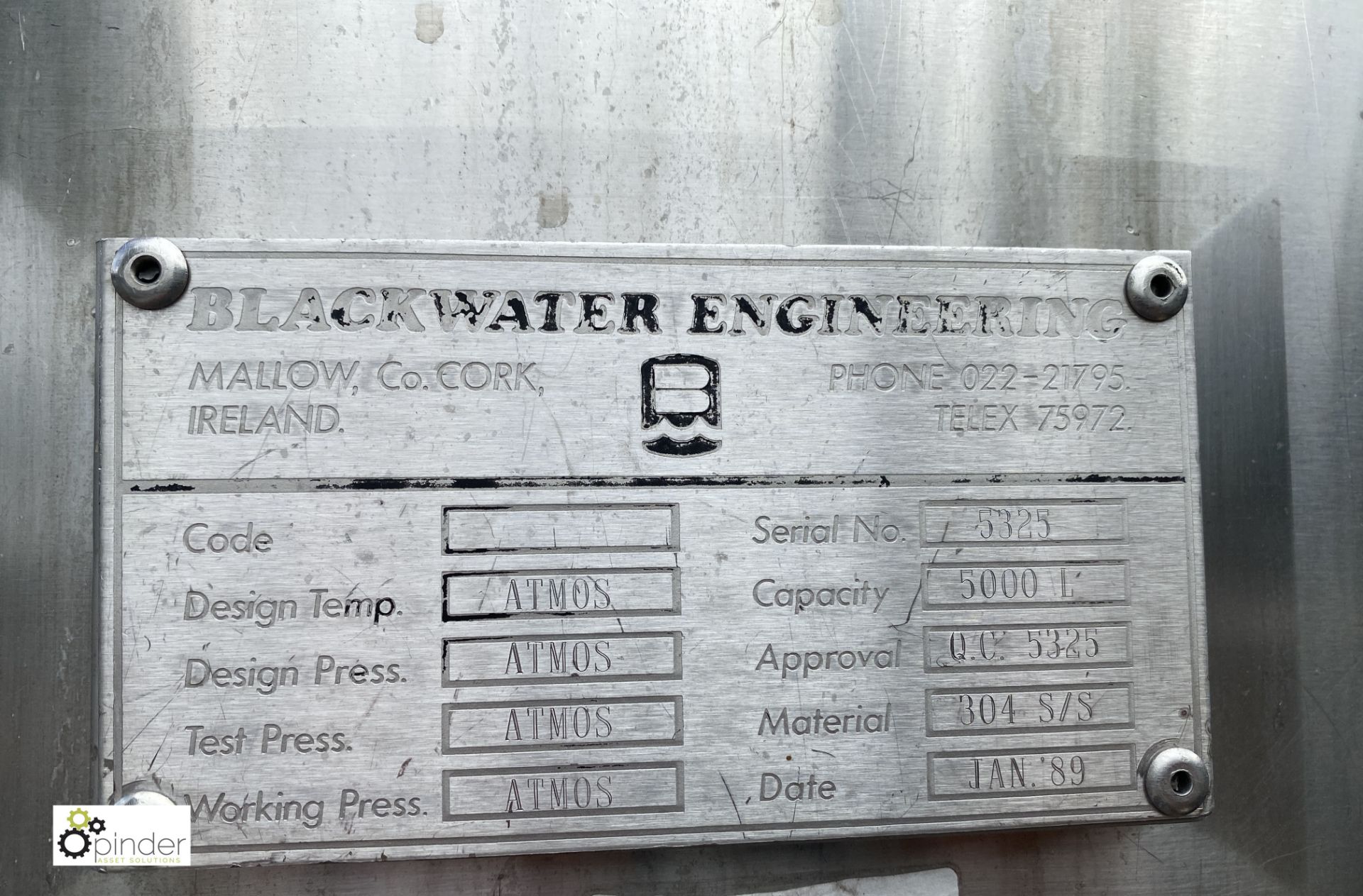 Blackwater Engineering stainless steel Vessel, 500 - Image 4 of 7