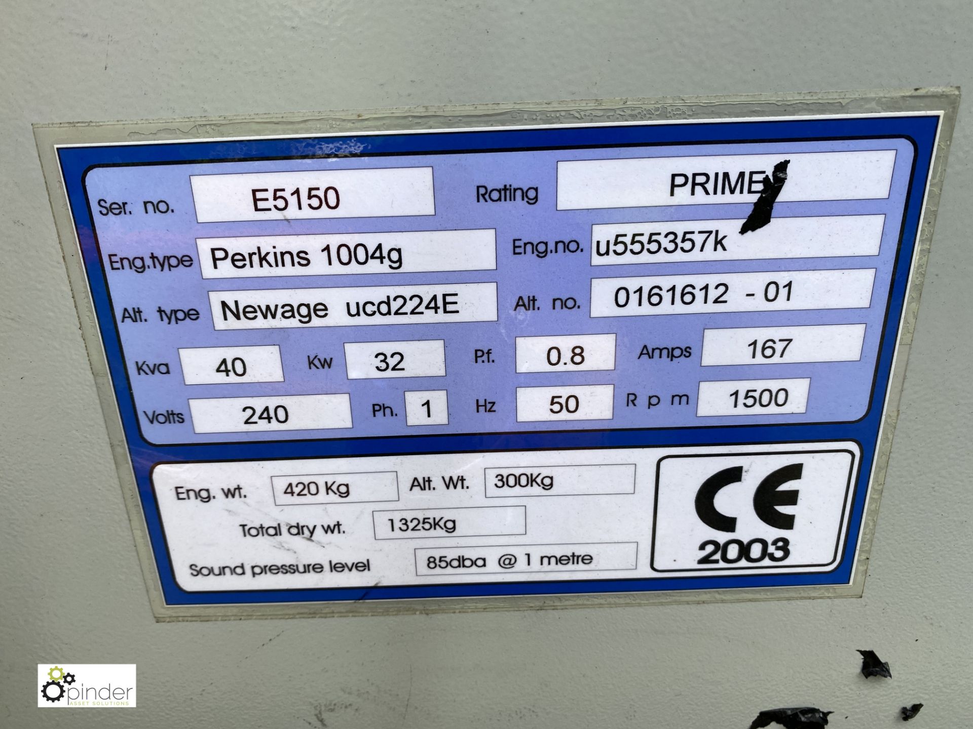 Tempest Containerised Generator with Stamford Alternator, 40kva, 32kw, Perkins 1004g engine, - Image 12 of 15