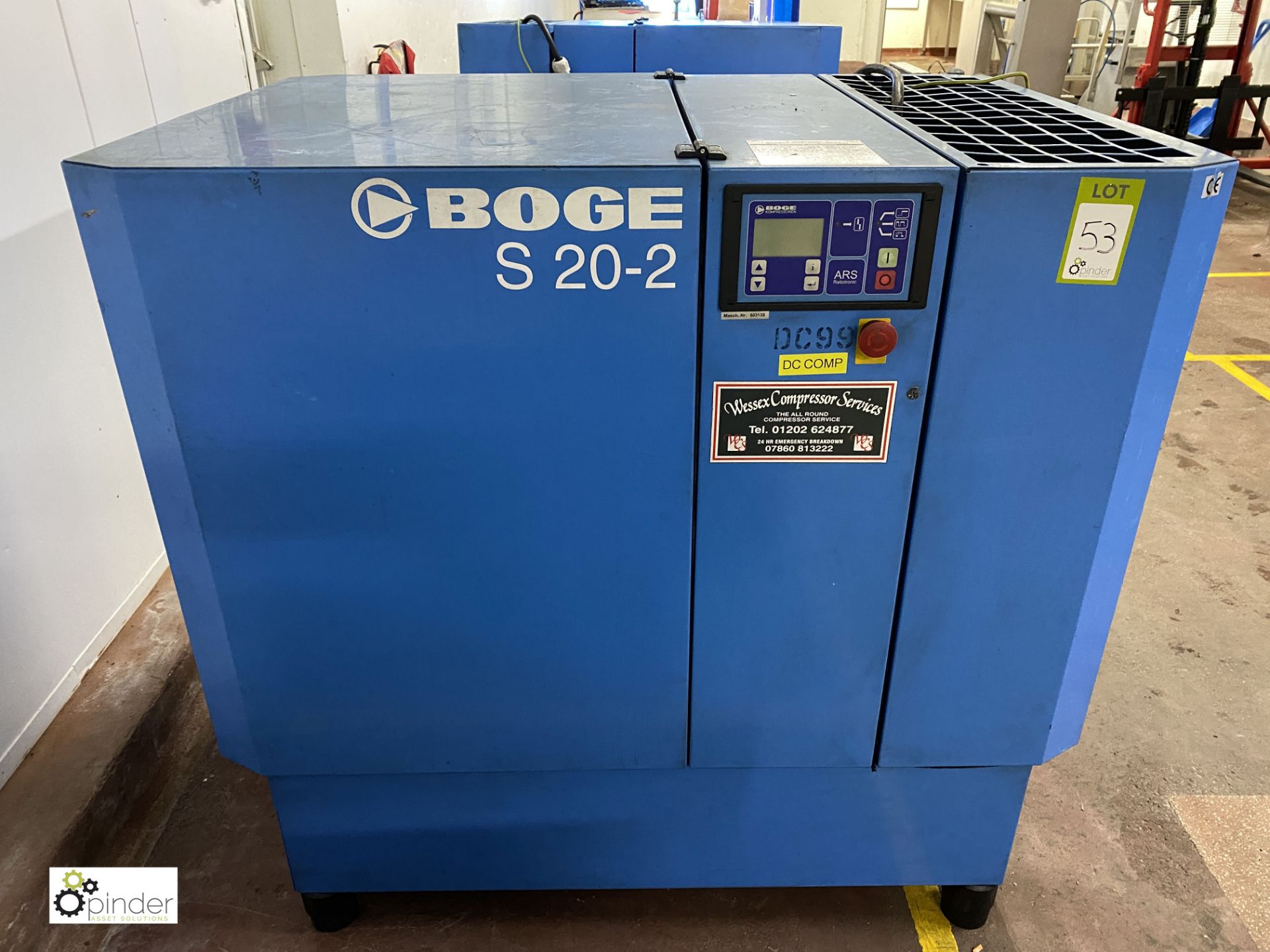 Boge S20-2 Packaged Air Compressor, swp 10bar, 15kw motor, year 2004, serial number 503138,