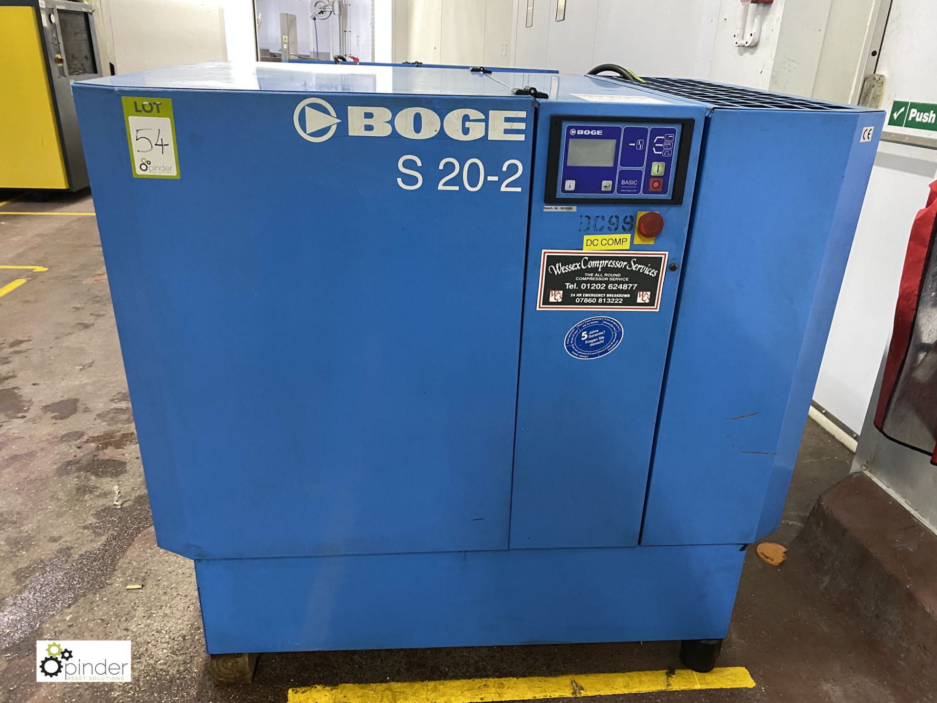 Boge S20-2 Packaged Air Compressor, swp 8bar, 15kw motor, year 2007, serial number 5010296,