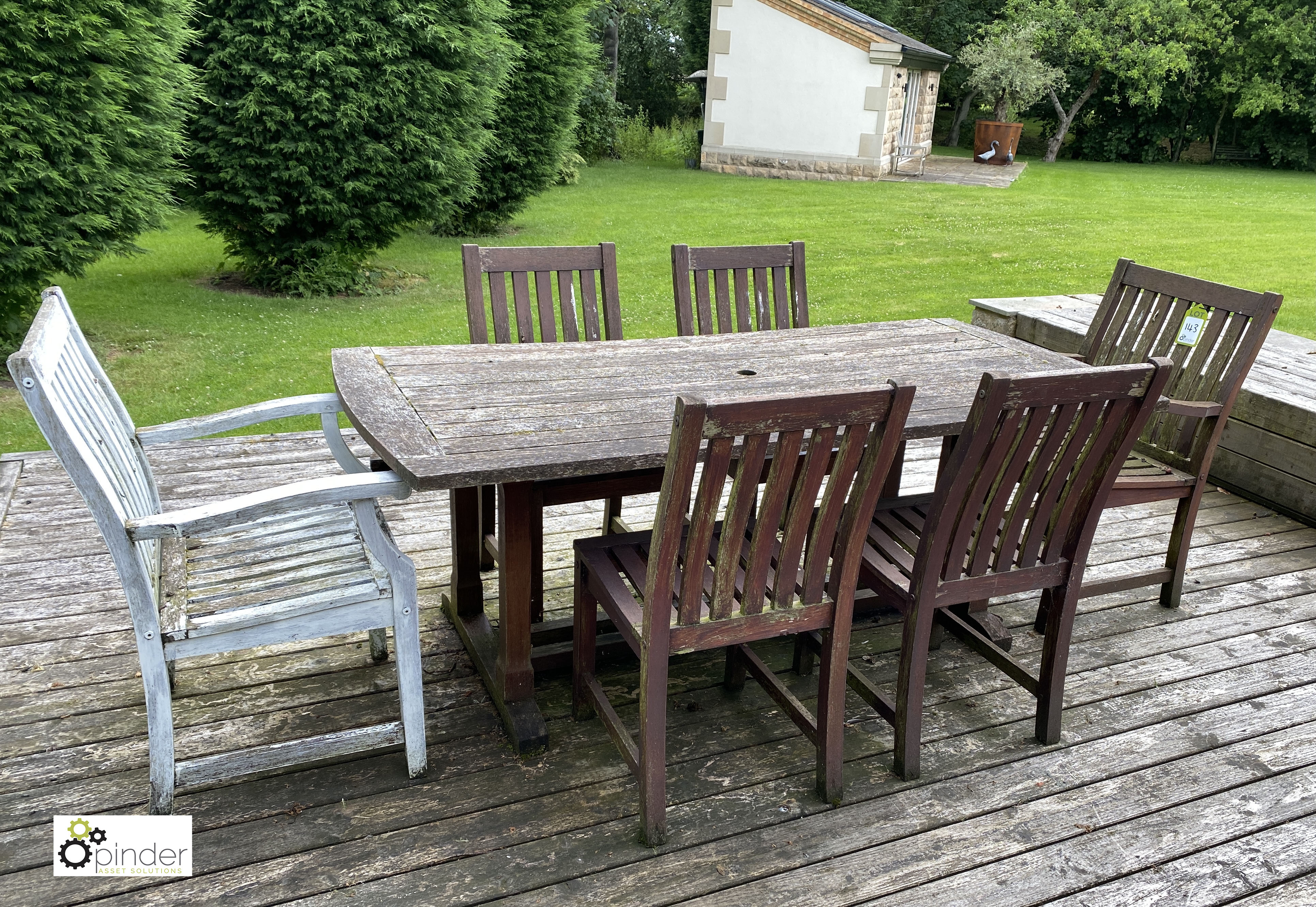 Teak Patio Dining Table, 1905mm x 875mm, with 4 chairs and 2 armchairs (LOCATION: Todwick,