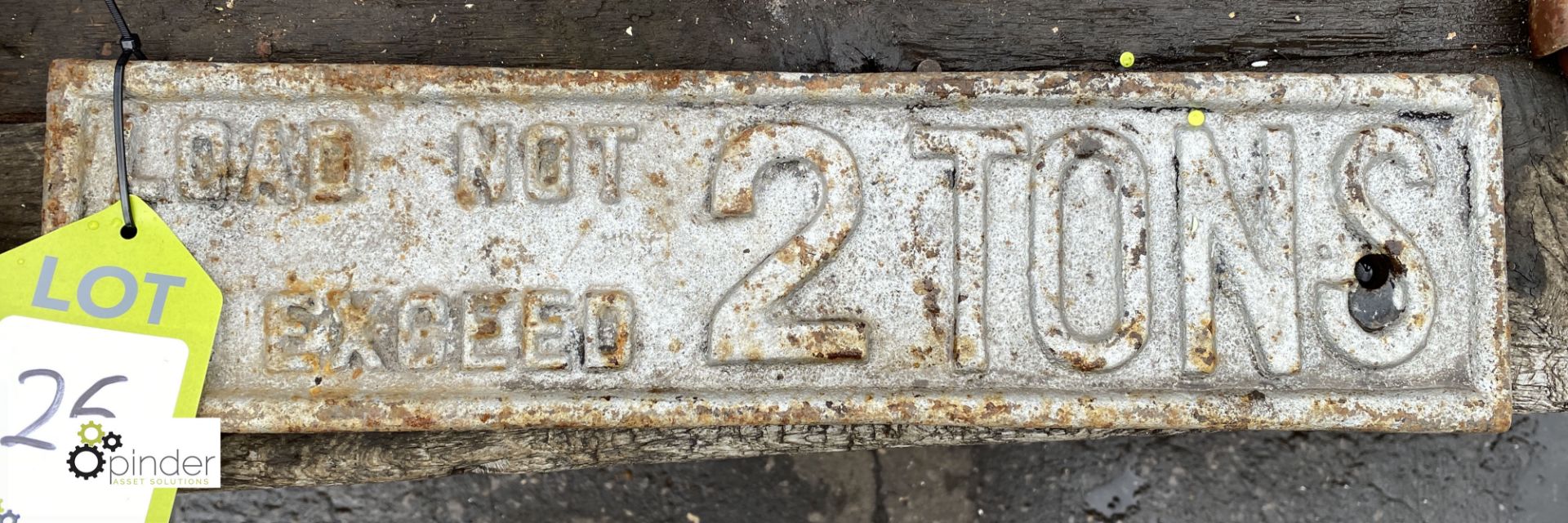 Cast iron Sign ‘Load Not To Exceed 2 Tons’, 450mm x 110mm (LOCATION: Sussex Street, Sheffield)