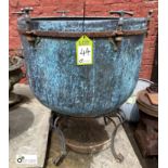 Large copper Cauldron mounted steel stand, 670mm diameter x 550mm deep (LOCATION: Sussex Street,