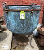 Large copper Cauldron mounted steel stand, 670mm diameter x 550mm deep (LOCATION: Sussex Street,