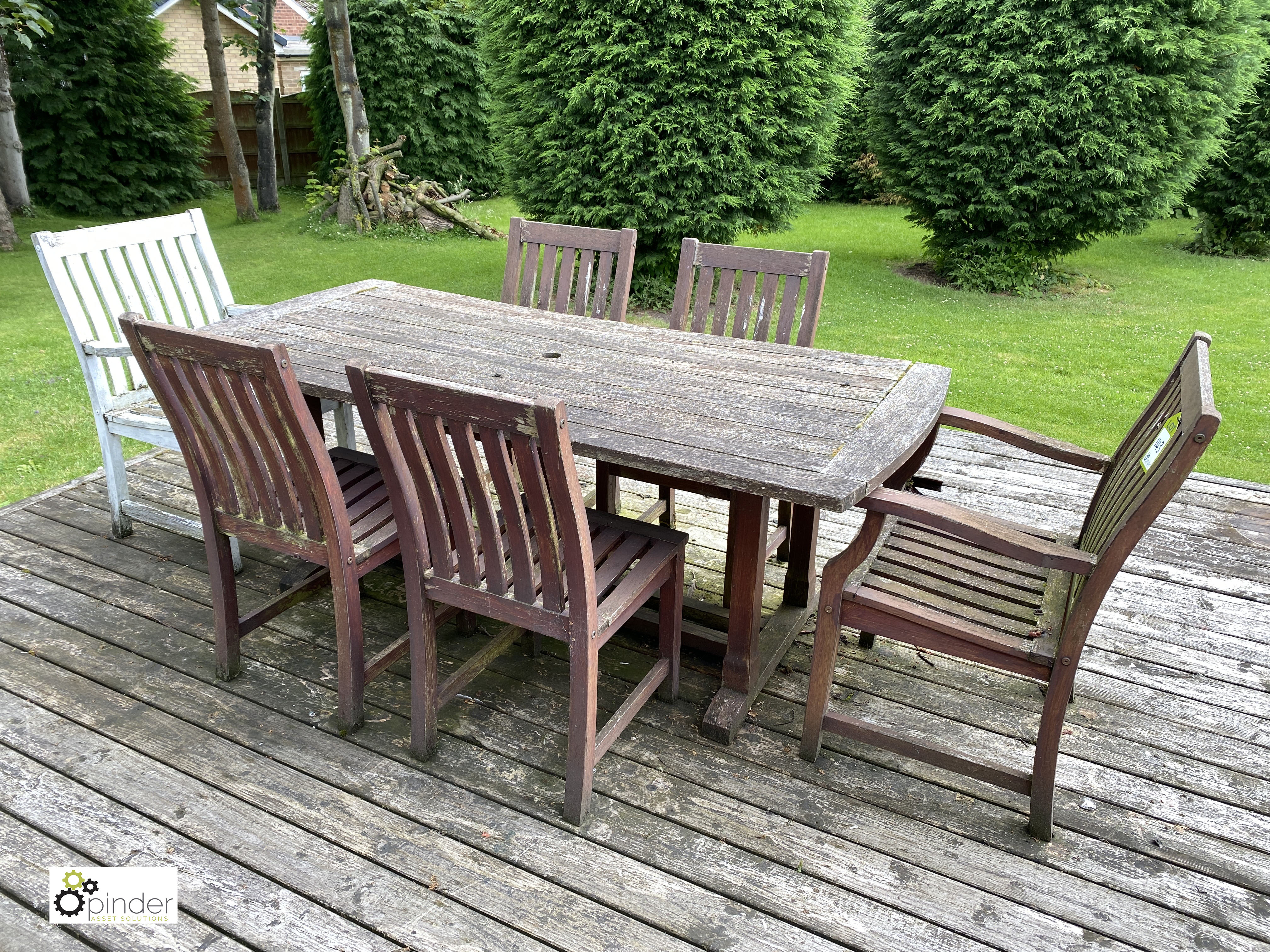 Teak Patio Dining Table, 1905mm x 875mm, with 4 chairs and 2 armchairs (LOCATION: Todwick, - Image 2 of 5