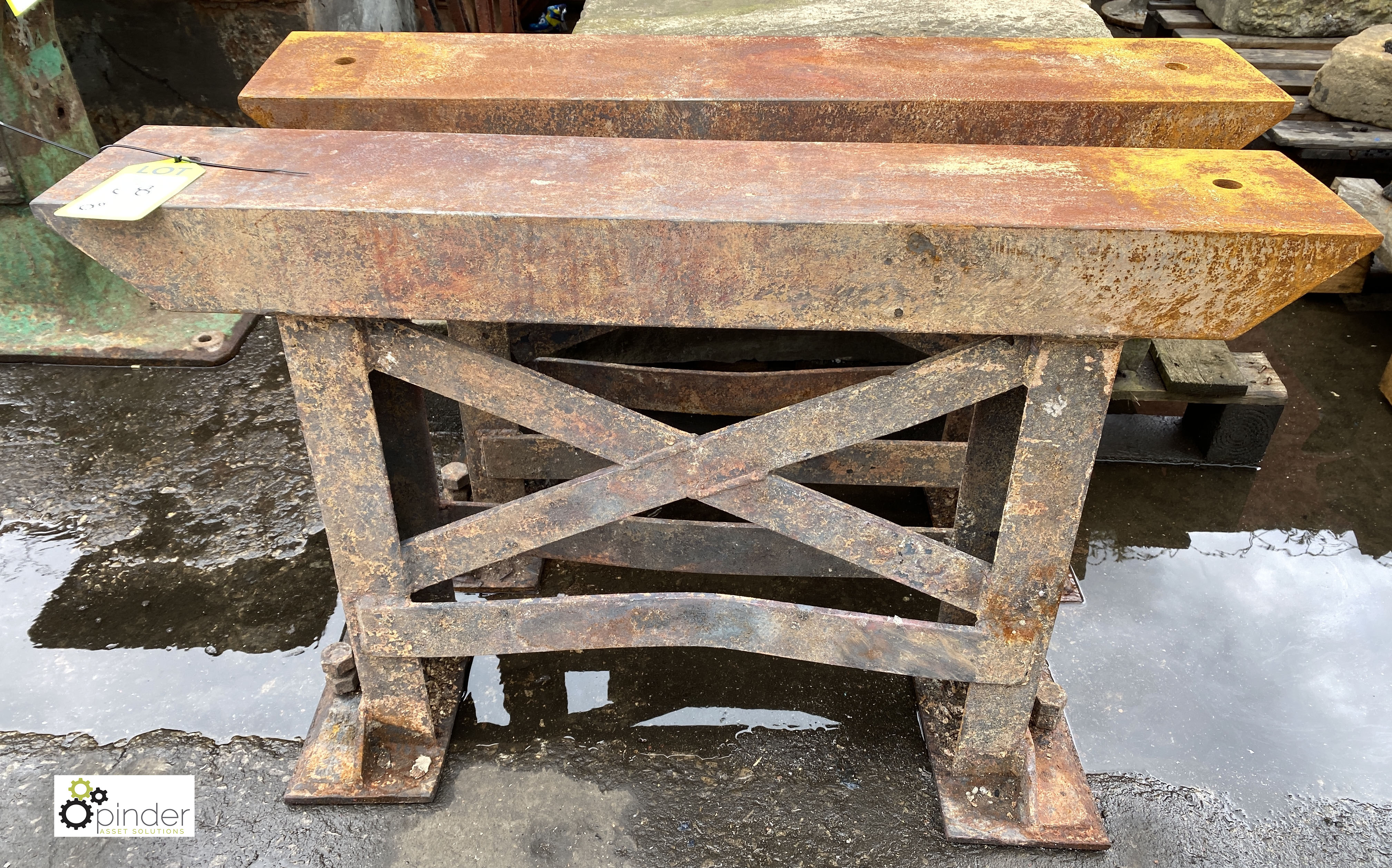 Pair heavy duty cast iron Bench Supports, 960mm x 175mm x 610mm tall (LOCATION: Sussex Street,