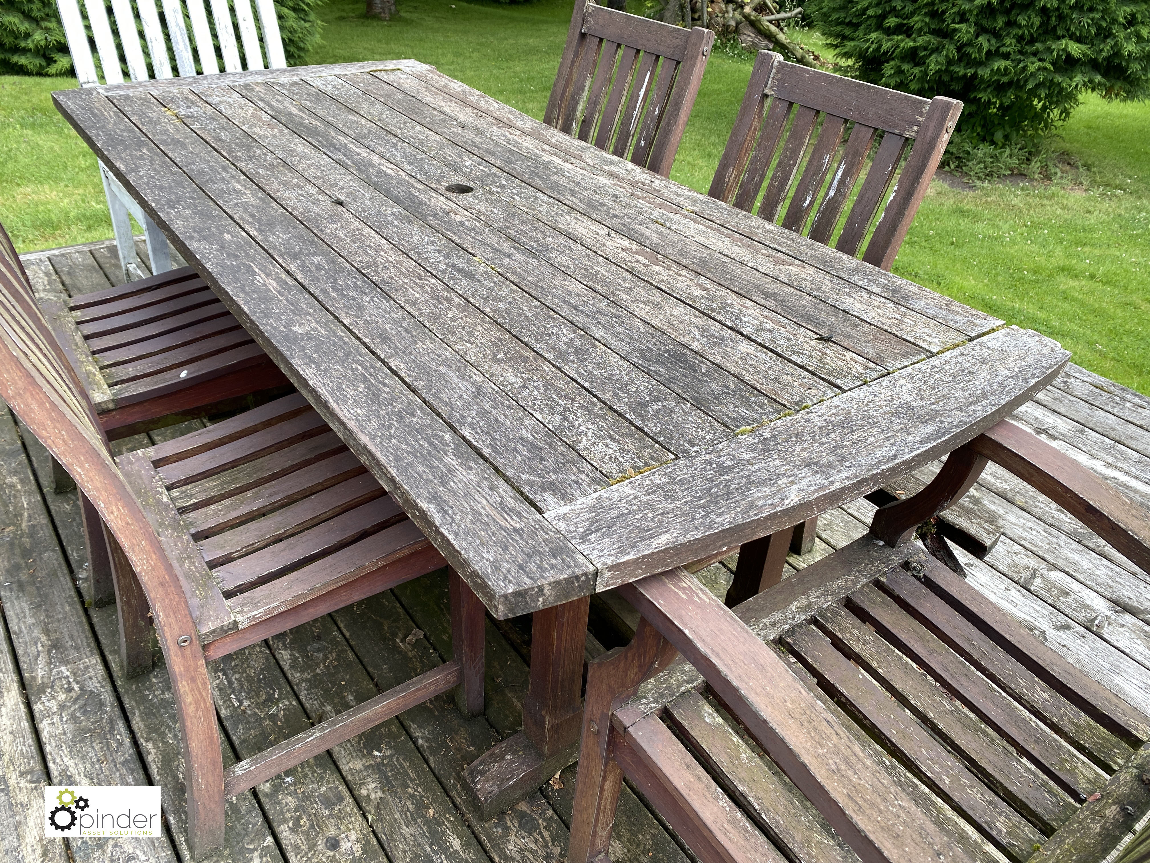 Teak Patio Dining Table, 1905mm x 875mm, with 4 chairs and 2 armchairs (LOCATION: Todwick, - Image 3 of 5