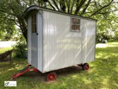 Timber Shepherds Hut, on steerable chassis with stable door, 2 windows, bunkbed, cupboard, miniature