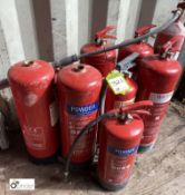Quantity various Fire Extinguishers comprising 3 water, 1 powder, 1 foam, 1 CO2, 3 empty (