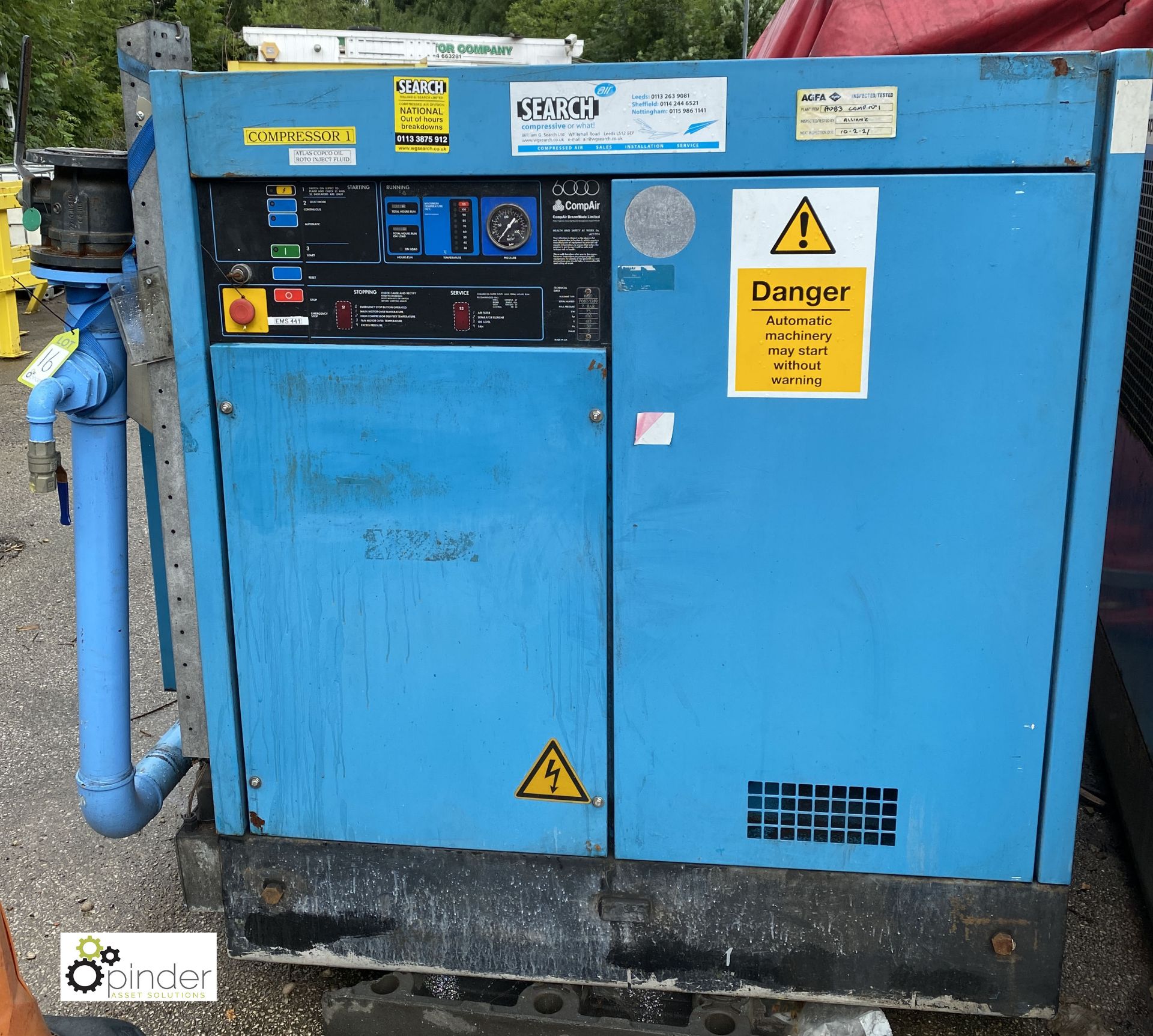 Compair Type 6100 Packaged Air Compressor, Serial No F082/1289, Maximum pressure 7 bar, 75 Kw, 100