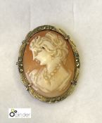 Cameo Brooch, marked silver