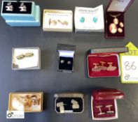 10 boxes Cufflinks, Earrings, Brooches, etc