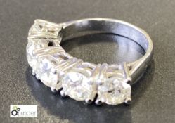 5-diamond 3.6 carat 750 white gold Ring, VS2 clarity, size J/K