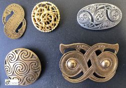 5 various Brooches, 1 – made in Finland, 1 – pewter