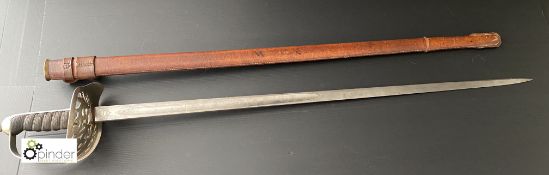 George V Hawksworth Sheffield British Infantry Officer's Sword, 82cm blade length, with leather