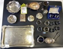 Quantity various Silver Plate inc napkin rings, lids, plate, gravy boat, etc