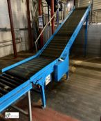 Powered inclined Belt Conveyor, 4200mm long, 2200mm high, 600mm belt width, with 2 lengths roller