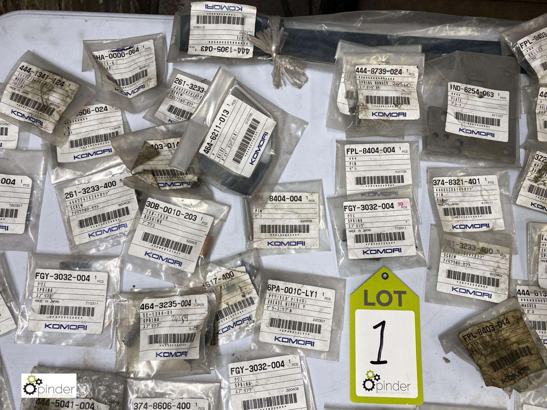 Large quantity of unused Komori spare parts inc. pins, knobs, washers, feeder tape, brackets, - Image 13 of 18