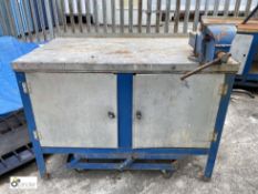 Fabricated mobile double door Work Bench, 1200mm x 750mm with Engineers Vice, 150mm jaw
