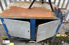 Fabricated mobile double door Work Bench, 1200mm x 750mm with Engineers Vice, 150mm jaw