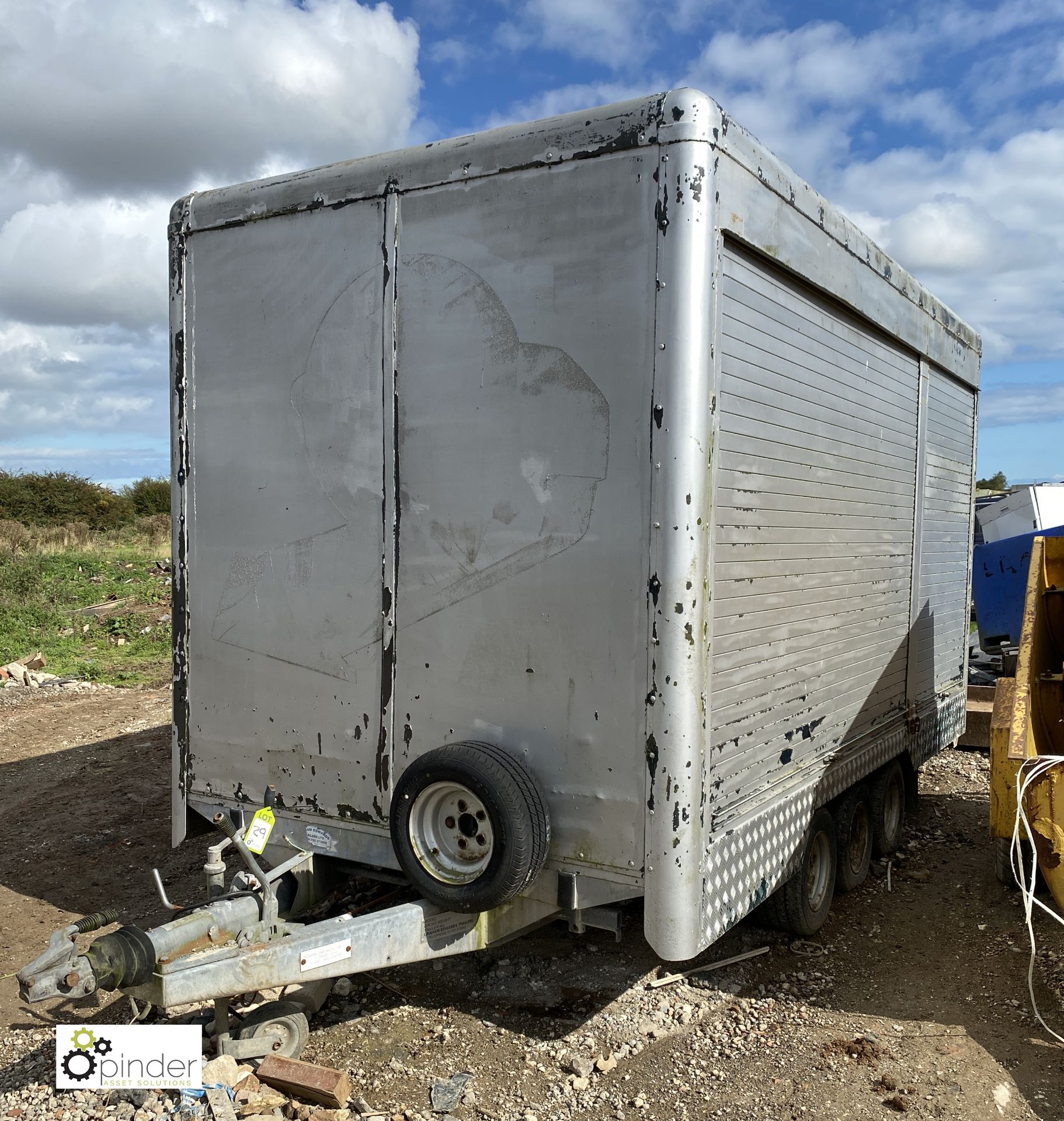 Graham Edwards Trailers triple axle Box Trailer, with 4 shutter doors, 3900mm x 1940mm, gross weight