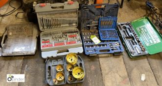 Quantity Hole Saws and 4 part sets Drills, Drivers, Sockets, etc