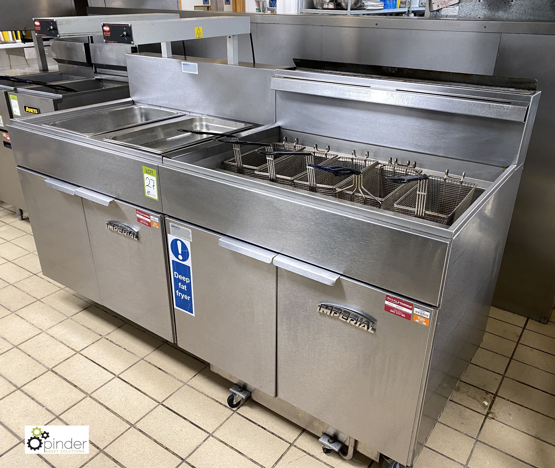 Imperial CIFSSP stainless steel mobile gas fired 5-basket Chip Fryer, attached to Imperial IF-DS- - Image 2 of 11