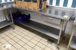 Stainless steel mobile Preparation Table, 2350mm wide x 600mm deep x 880mm high, with undershelf,