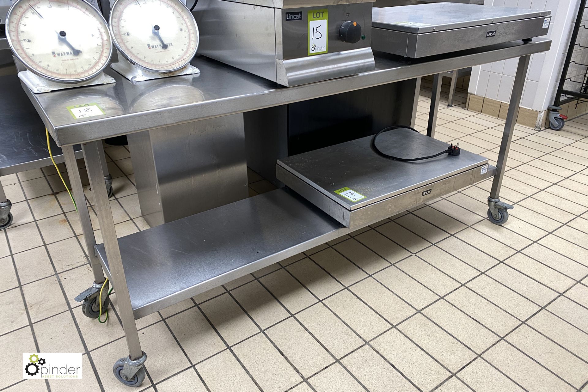 Stainless steel mobile Preparation Table, 1850mm wide x 600mm deep x 860mm high, with undershelf and