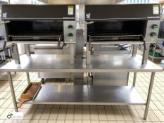 2 Falcon Steakhouse Plus gas fired Salamanders, mounted on stainless steel preparation table, 2100mm