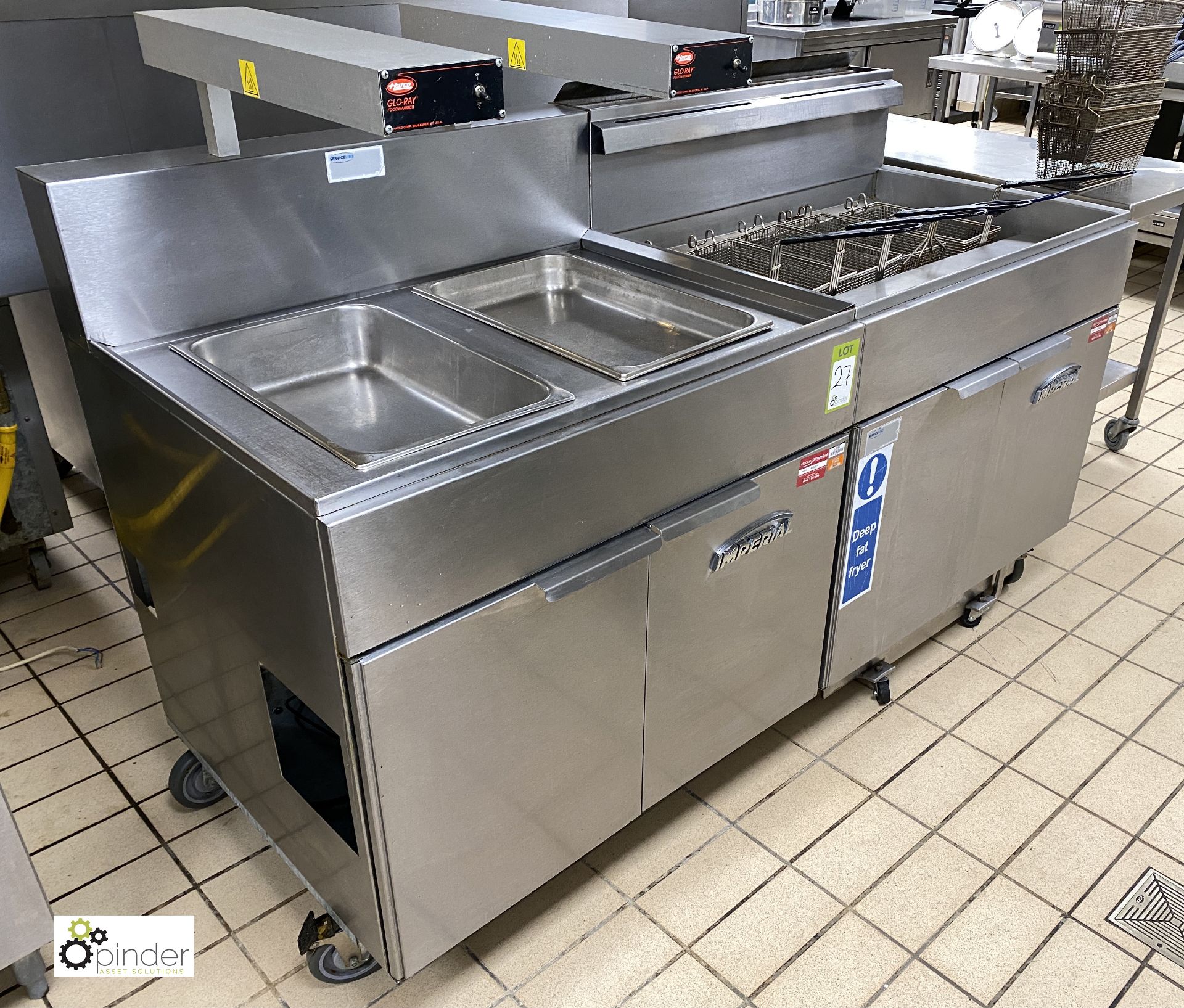 Imperial CIFSSP stainless steel mobile gas fired 5-basket Chip Fryer, attached to Imperial IF-DS-