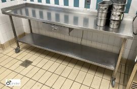Stainless steel mobile Preparation Table, 2100mm wide x 600mm deep x 865mm high, with undershelf,