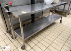 Stainless steel mobile Preparation Table, 2100mm wide x 600mm deep x 860mm high, with undershelf and
