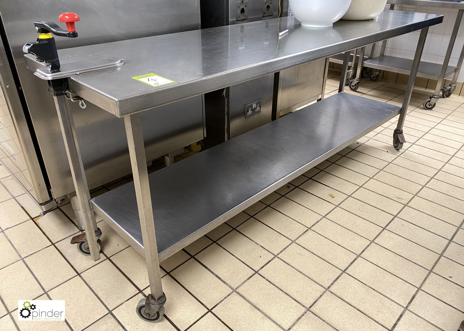 Stainless steel mobile Preparation Table, 2100mm wide x 600mm deep x 860mm high, with undershelf and