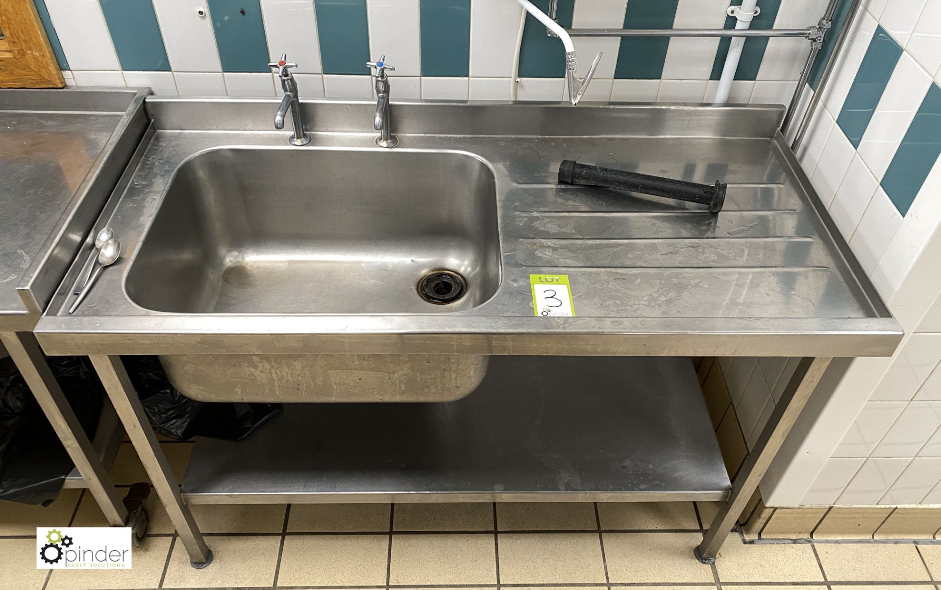 Stainless steel Sink, with right hand drainer, 1300mm wide x 600mm deep x 1860mm high - Image 2 of 2