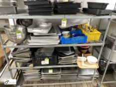 Contents to rack including large quantity Trays, Bowls, Cooking Tins, Utensils, etc (rack is lot