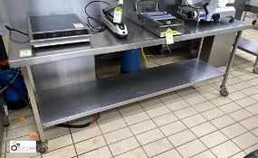 Stainless steel mobile Preparation Table, 2100mm wide x 600mm deep x 860mm high, with undershelf