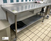 Stainless steel mobile Preparation Table, 1750mm wide x 600mm deep x 870mm high, with undershelf,