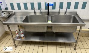 Stainless steel twin bowl Sink, 1800mm wide x 600mm deep x 860mm high, with undershelf and left